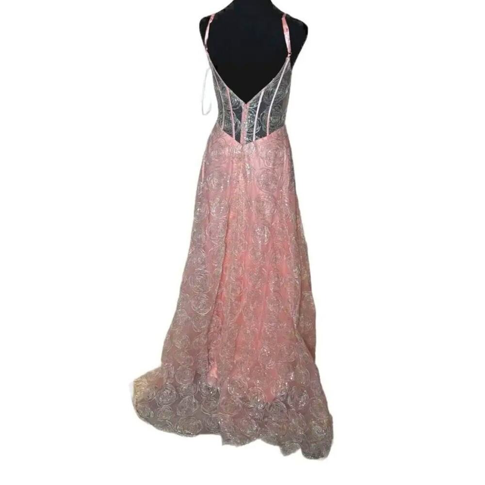 NWT Womens Lucci Lu Dress, 1277, Coral Pink, Rose Overlay, Illusion Bodice Sz 10 - Picture 5 of 10